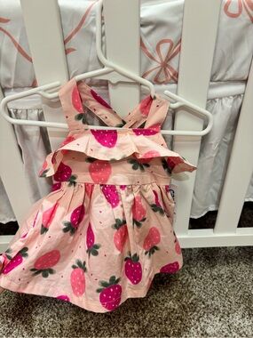 Strawberry Print Pink Toddler Sundress & Hat NWT